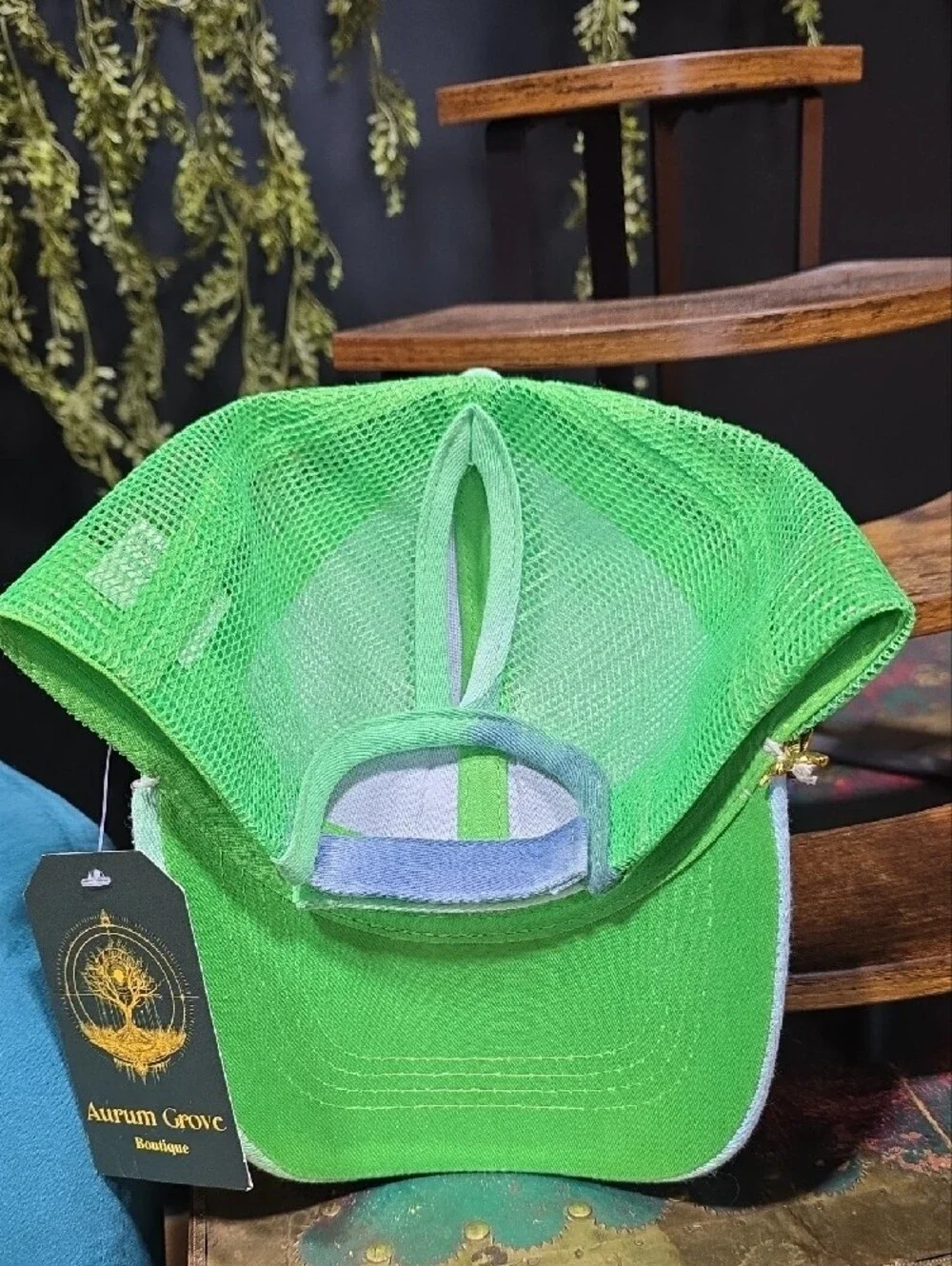 Aurum Grove Green & Blue Beaded Trucker Hat